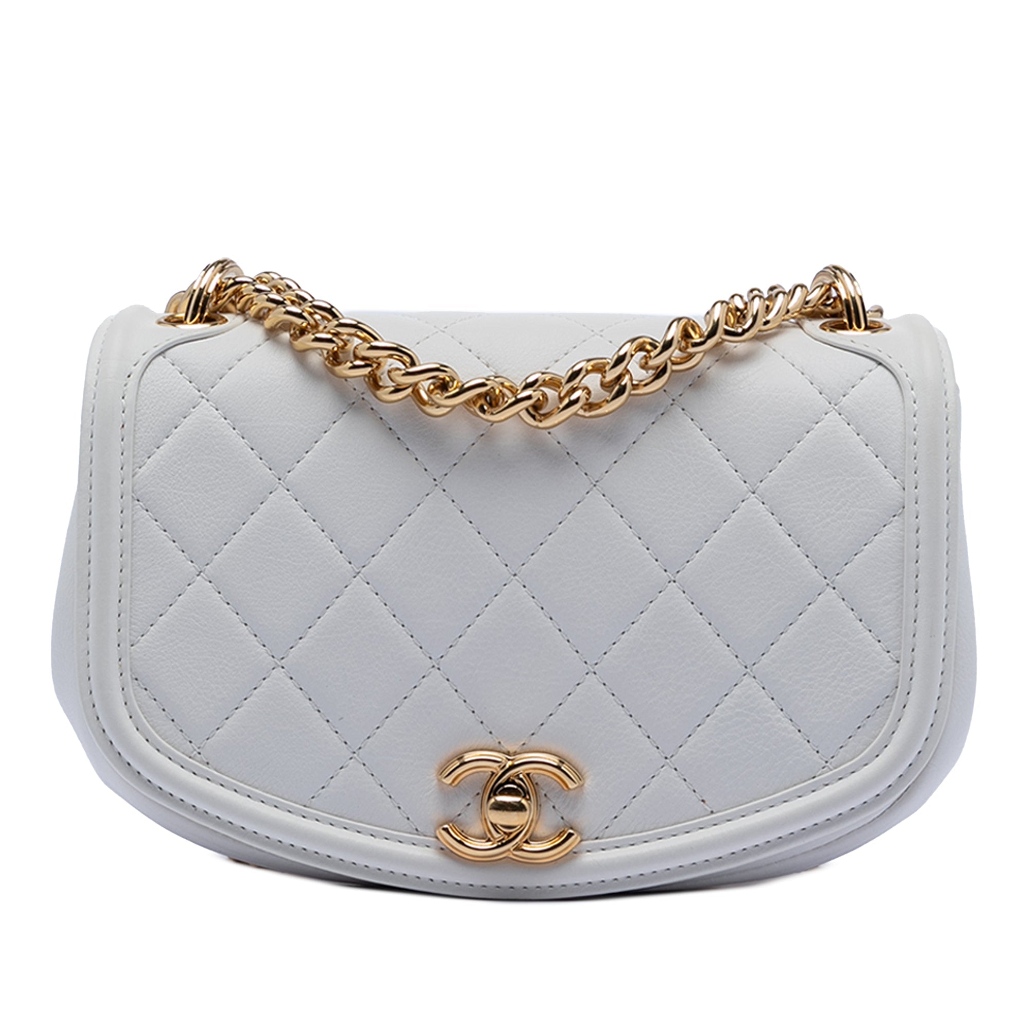 Small Quilted Calfskin Underline Saddle Flap