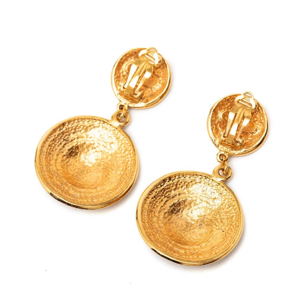 CC Gold Plated Round Dangle Clip On Earrings