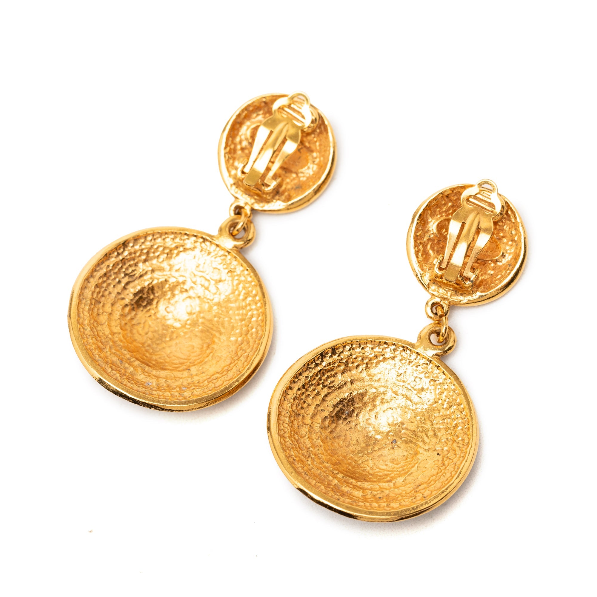 CC Gold Plated Round Dangle Clip On Earrings