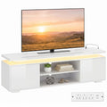 60" TV Stand with LED Lights, Power Outlets and 2 Cabinets, High Gloss White
