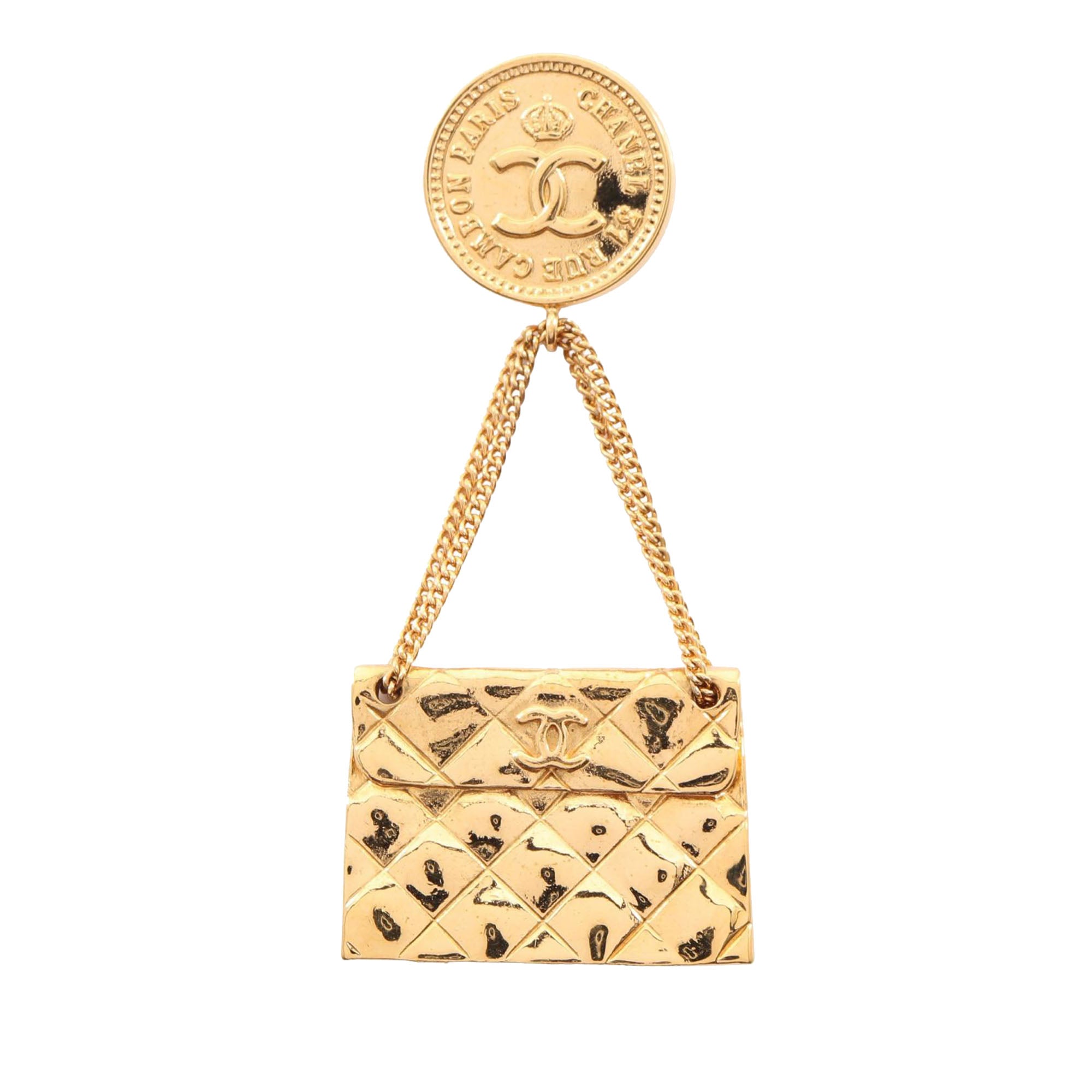 CC Gold Plated Quilted Bag Brooch