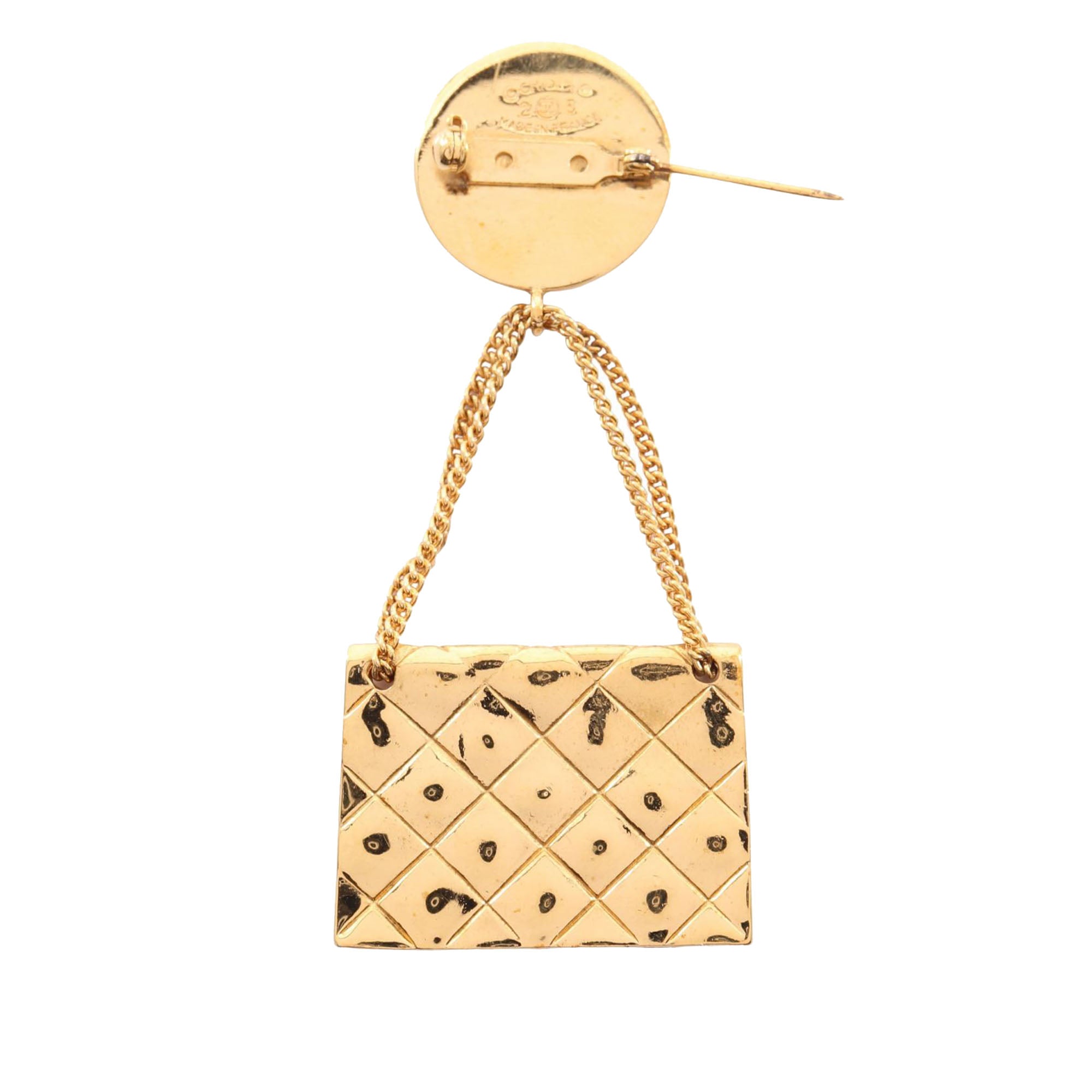 CC Gold Plated Quilted Bag Brooch