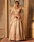 Botanica Ivory Raw Silk Double Dupatta Lehenga Set By KYNAH, Luxury Indian Fashion & Bridal Wear