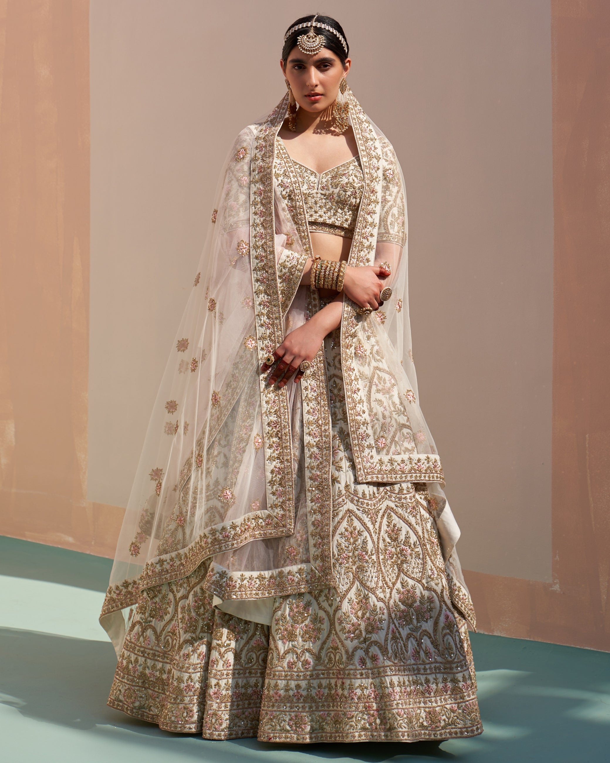 Pihu Ivory Double Dupatta Lehenga Set By KYNAH, Luxury Indian Fashion & Bridal Wear