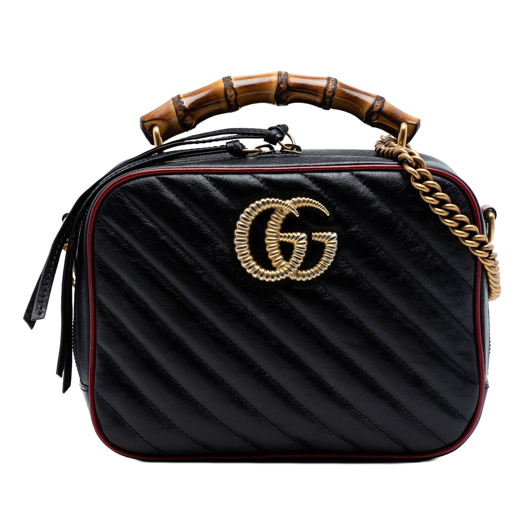 Small GG Marmont Matelasse Diagonal Leather Torchon Bamboo Satchel