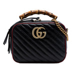 Small GG Marmont Matelasse Diagonal Leather Torchon Bamboo Satchel