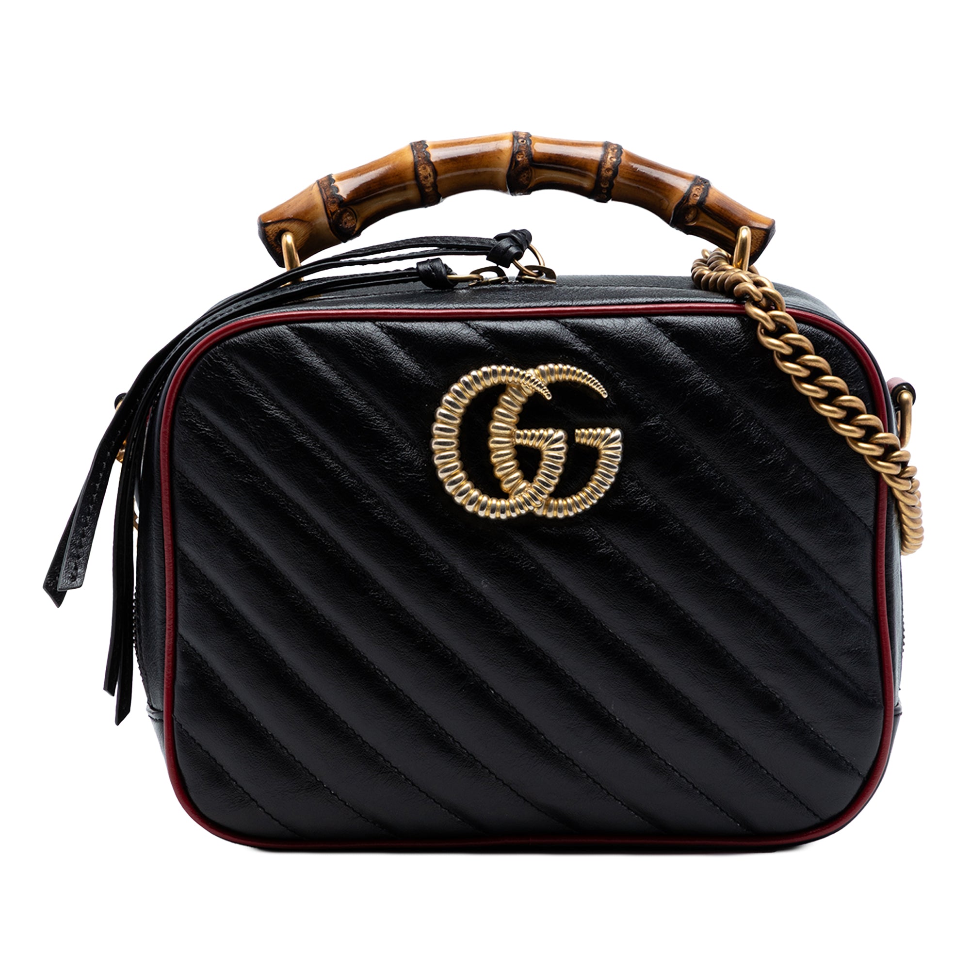 Small GG Marmont Matelasse Diagonal Leather Torchon Bamboo Satchel
