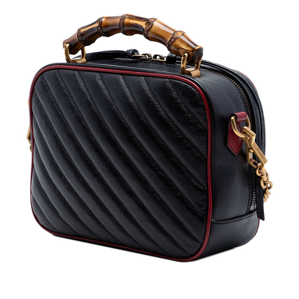 Small GG Marmont Matelasse Diagonal Leather Torchon Bamboo Satchel