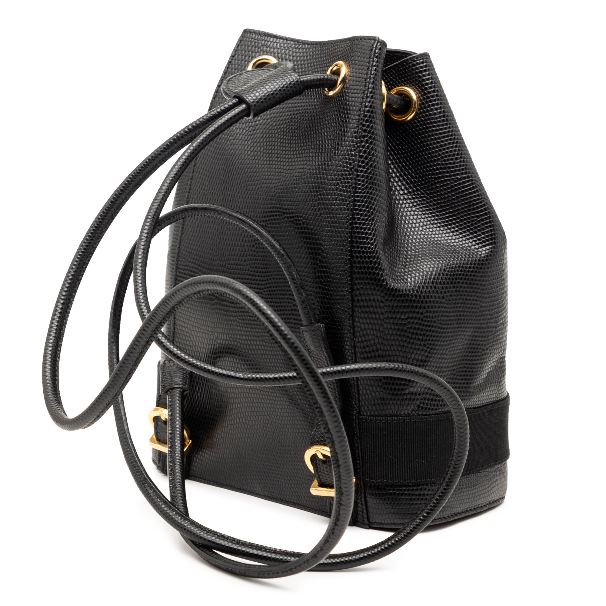 Lizard Embossed Leather Vara Bow Drawstring Backpack