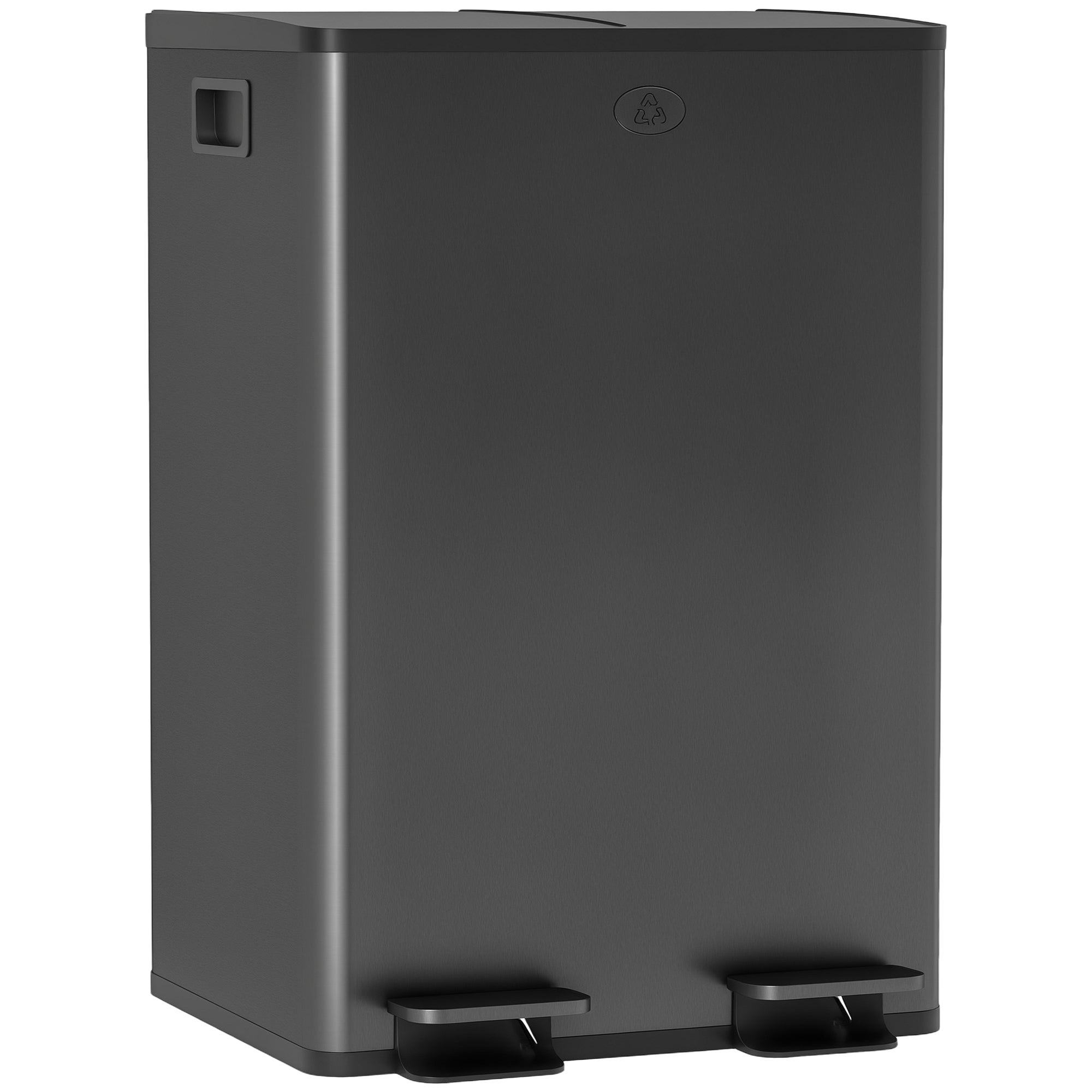 Dual Kitchen Bin, 2 x 28L Stainless Steel Double Rubbish Bin with Soft Close Lid, Black