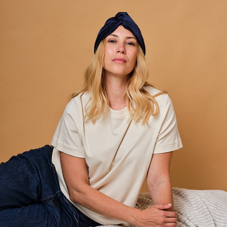 Turban 100% pure soie de mûrier - Bleu Nuit