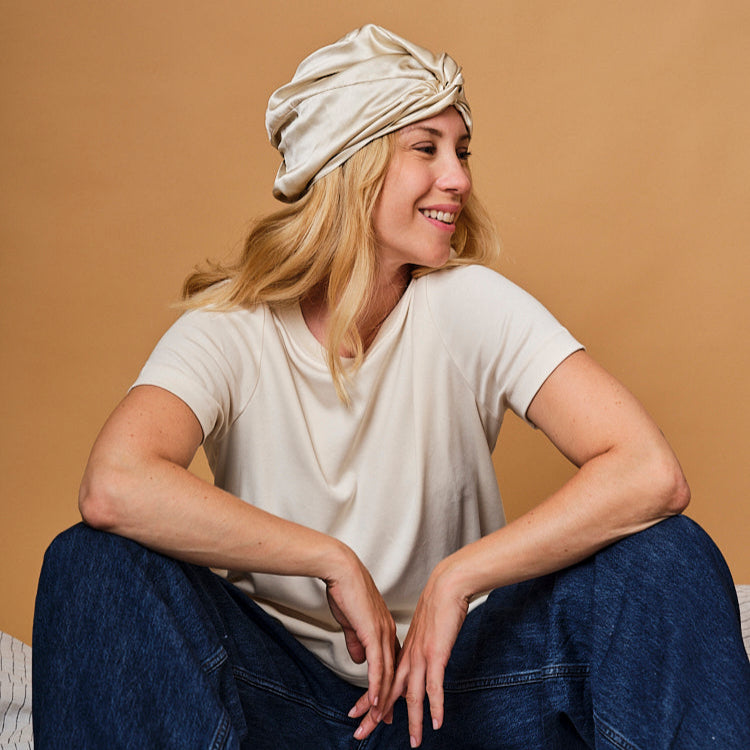 Turban 100% pure soie de mûrier - Champagne