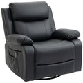 Swivel Rocker Manual Recliner with 8 Vibration Massage and Remote PU Leather Black