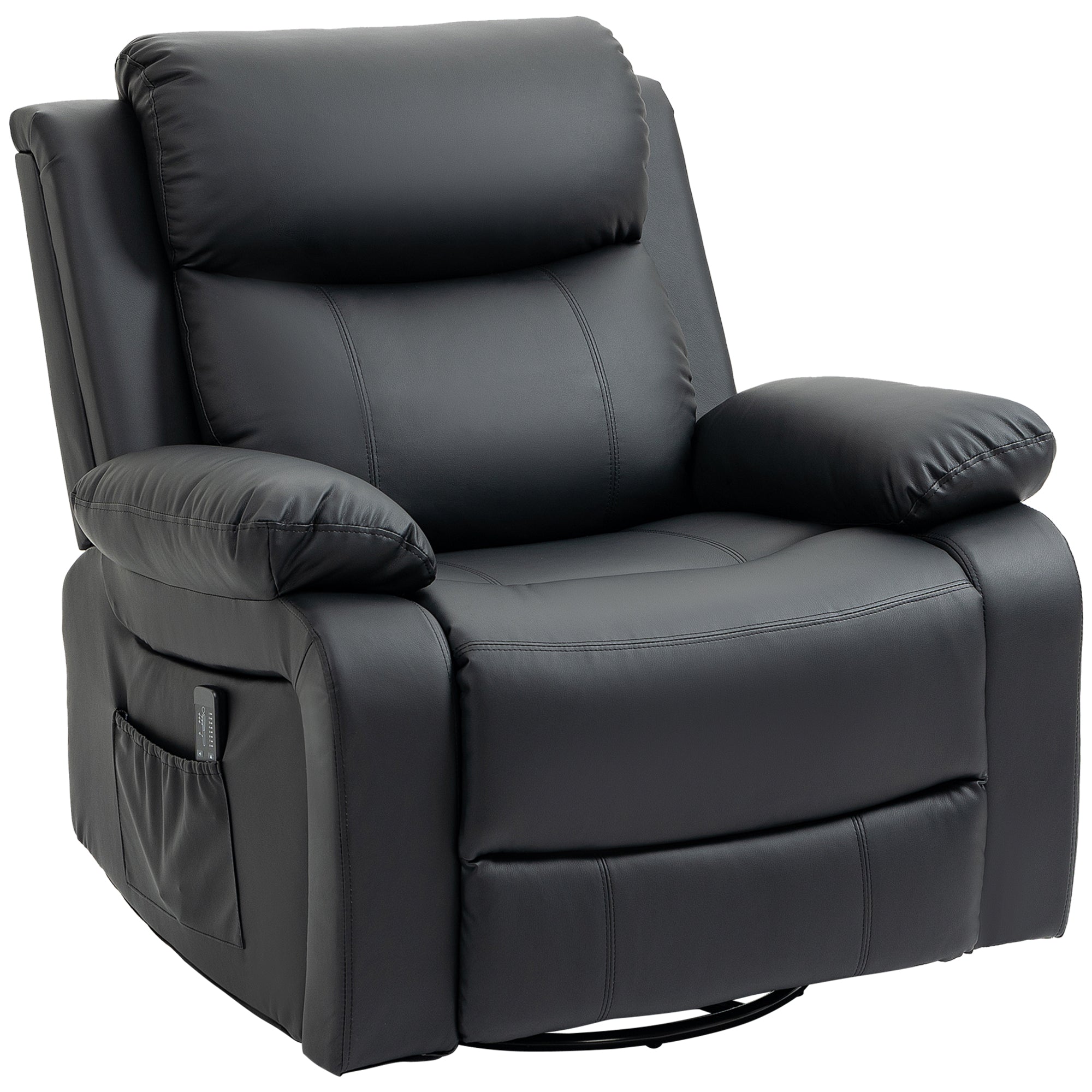Swivel Rocker Manual Recliner with 8 Vibration Massage and Remote PU Leather Black