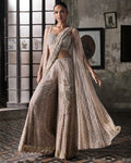 Old Rose Sharara Sari With Cape And Blouse By KYNAH, Luxury Indian Fashion & Bridal Wear