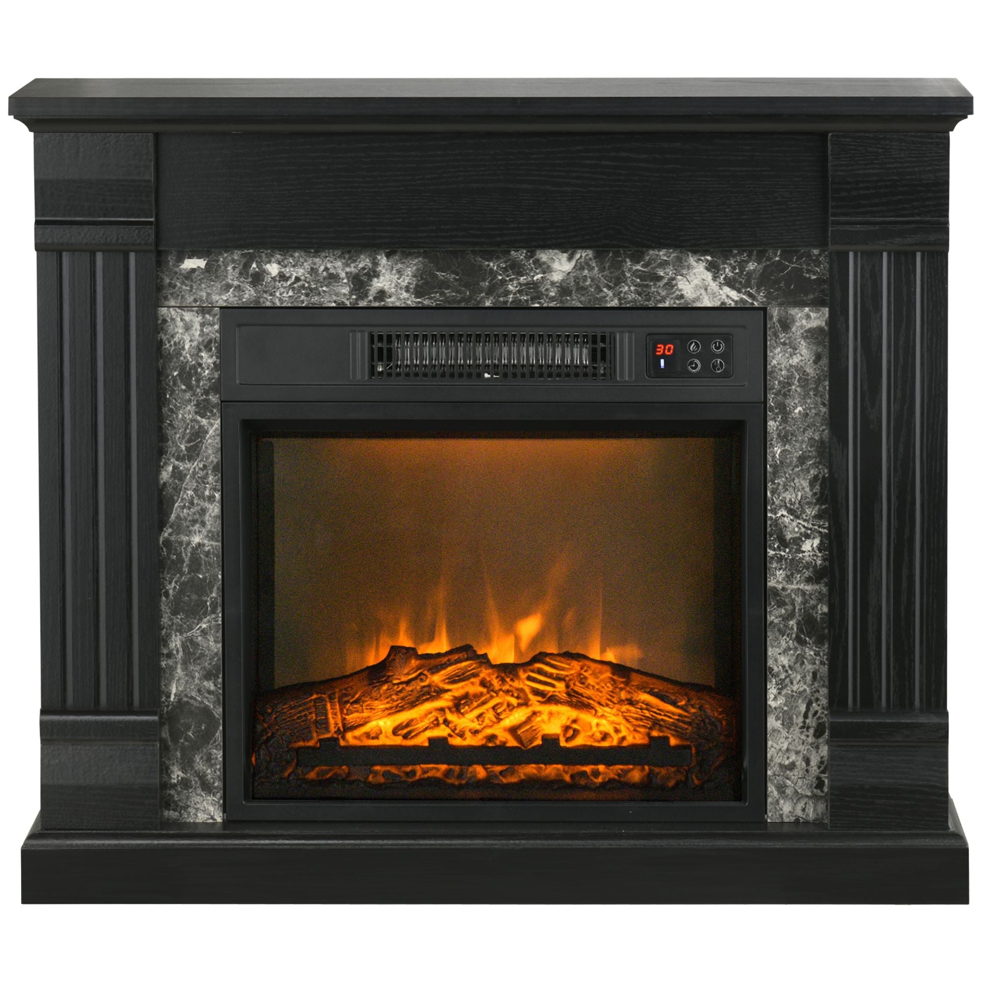 Electric Fireplace with Flame Effect, Adjustable Temperature & Overheating Protection, Black
