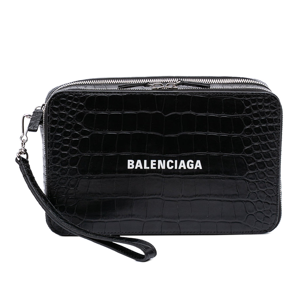 Croc Embossed Leather Wristlet Clutch