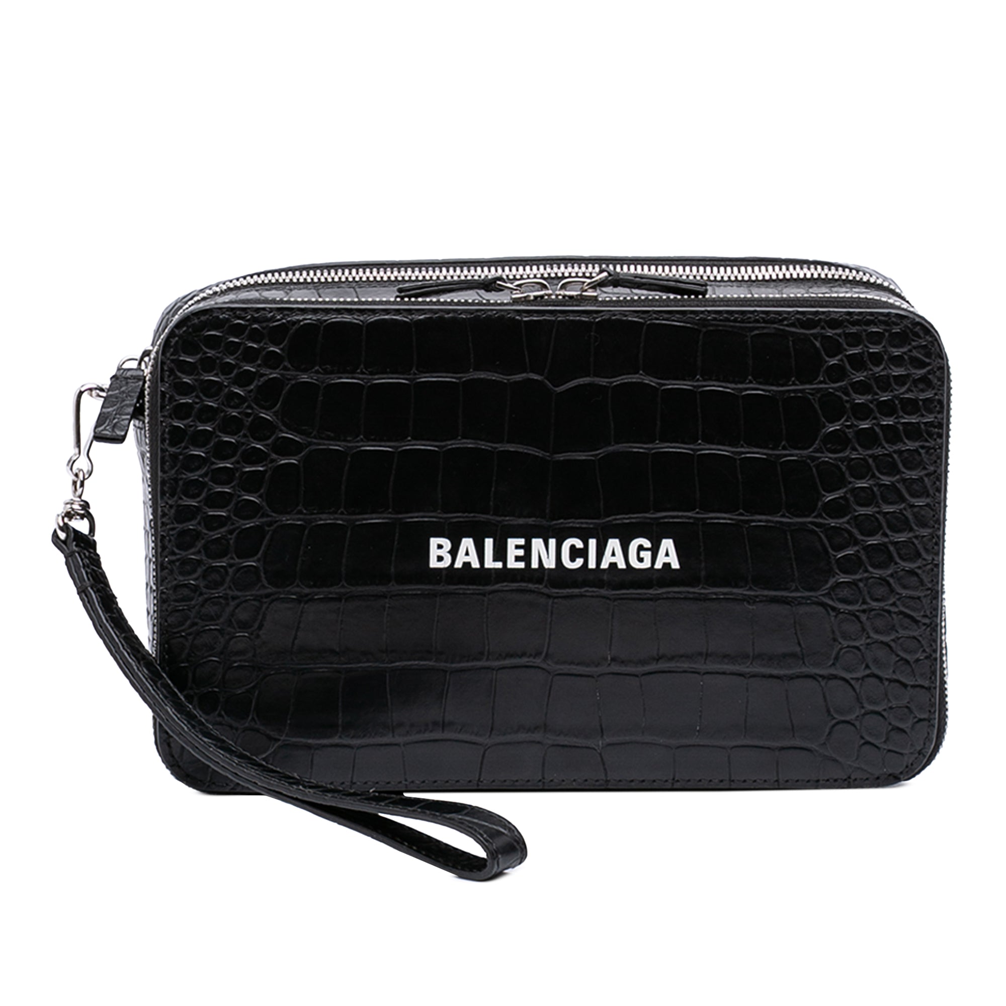 Croc Embossed Leather Wristlet Clutch