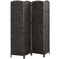 71" Tall 4-Panel Folding Room Divider, Wicker Weave Privacy Screen for Home Office, Coffee