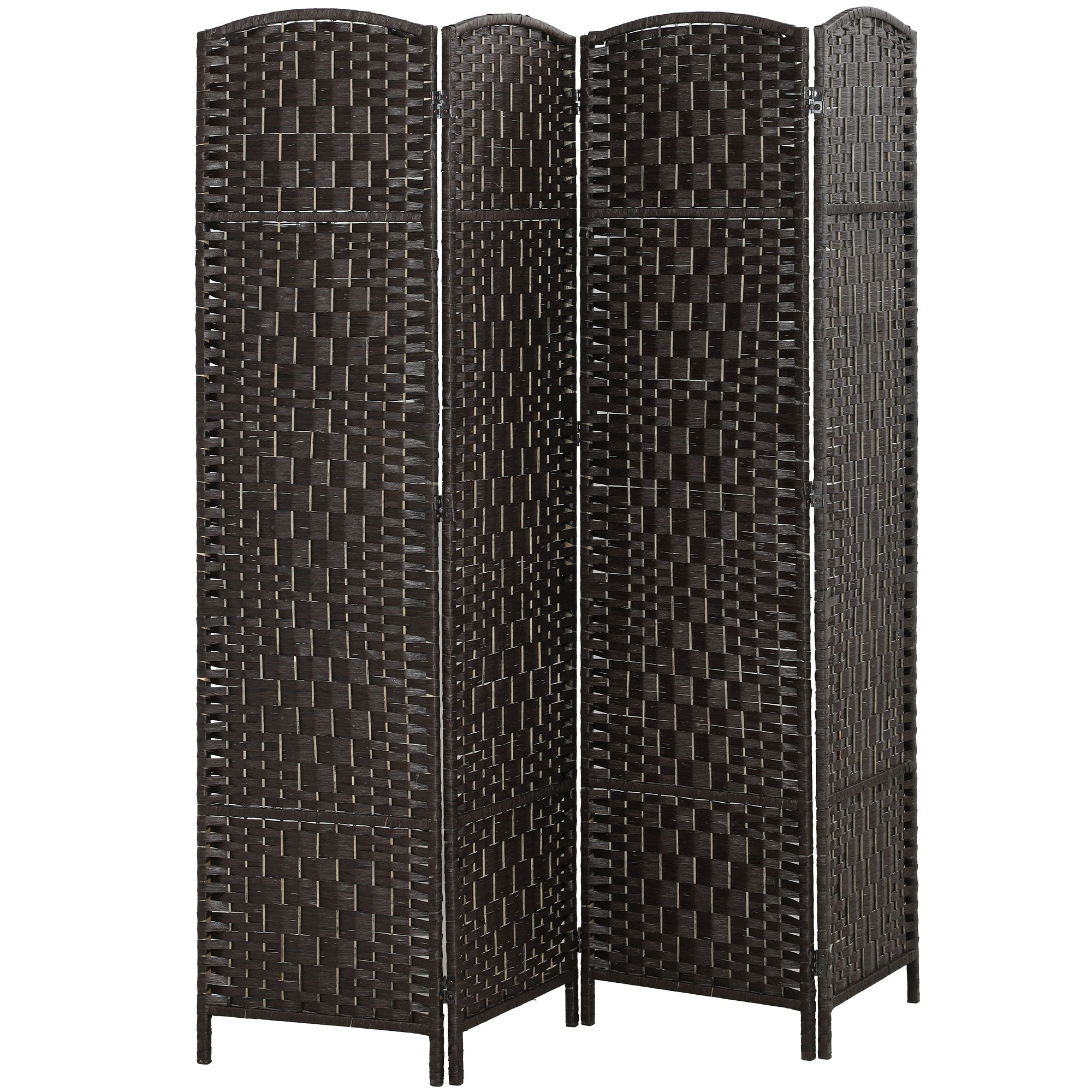 71" Tall 4-Panel Folding Room Divider, Wicker Weave Privacy Screen for Home Office, Coffee
