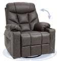 Swivel PU Leather Manual Reclining Chair with Adjustable Footrest, Drink Holders, Dark Brown