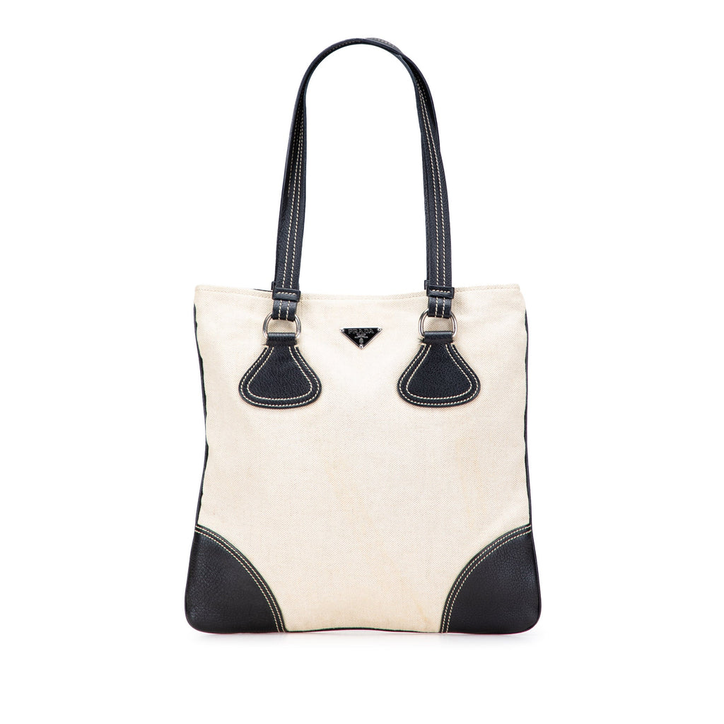 Vitello Trimmed Canvas Canapa Tote
