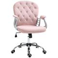 Swivel Desk Chair, Velvet Vanity Chair with Adjustable Height & Rolling Wheels, Pink