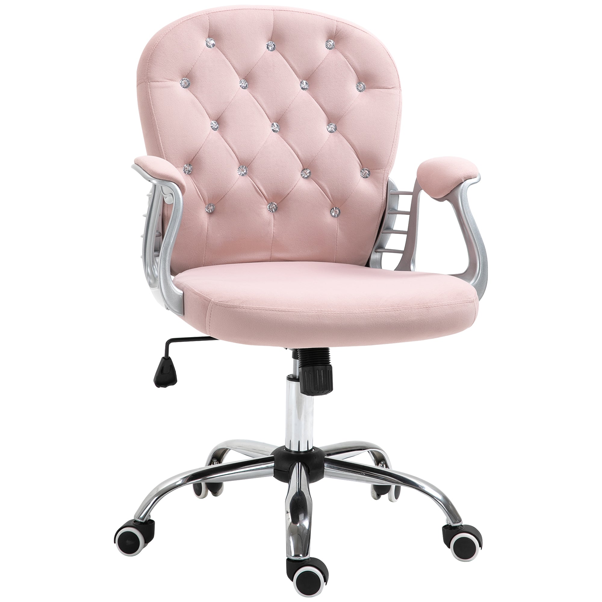 Swivel Desk Chair, Velvet Vanity Chair with Adjustable Height & Rolling Wheels, Pink