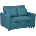 Loveseat Sofa Bed in Modern Fabric with Cushions and Side Pockets, Blue