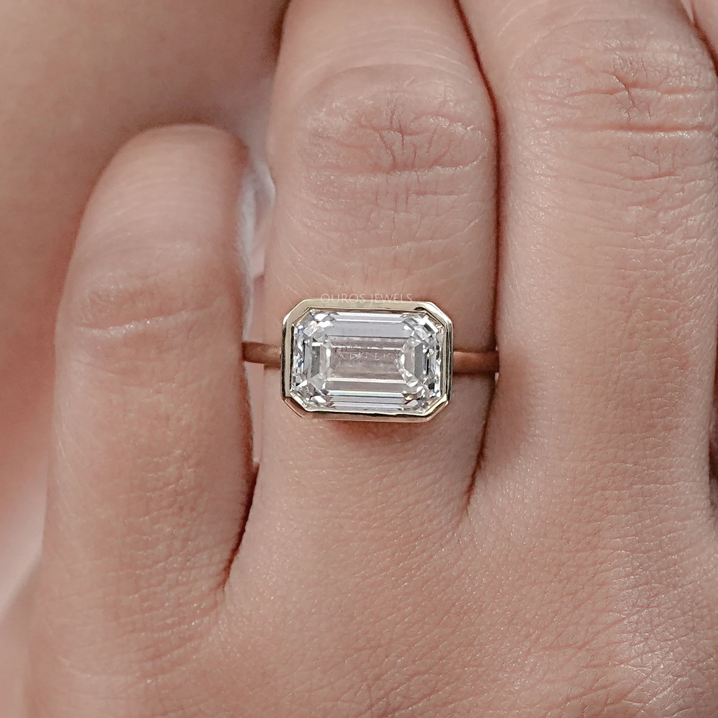 East West Bezel Emerald Diamond Engagement Ring