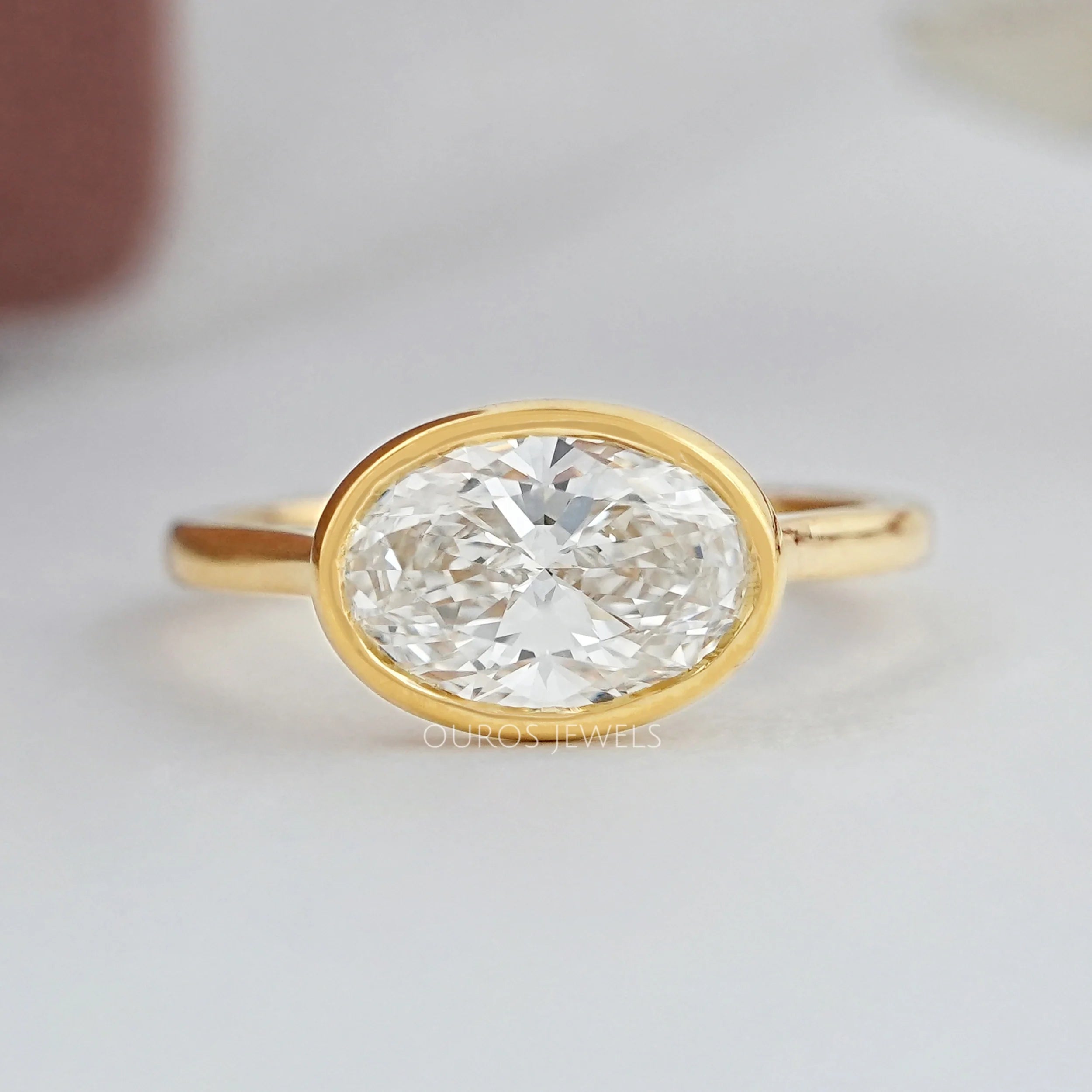 East West Oval Lab Diamond Bezel Set Ring