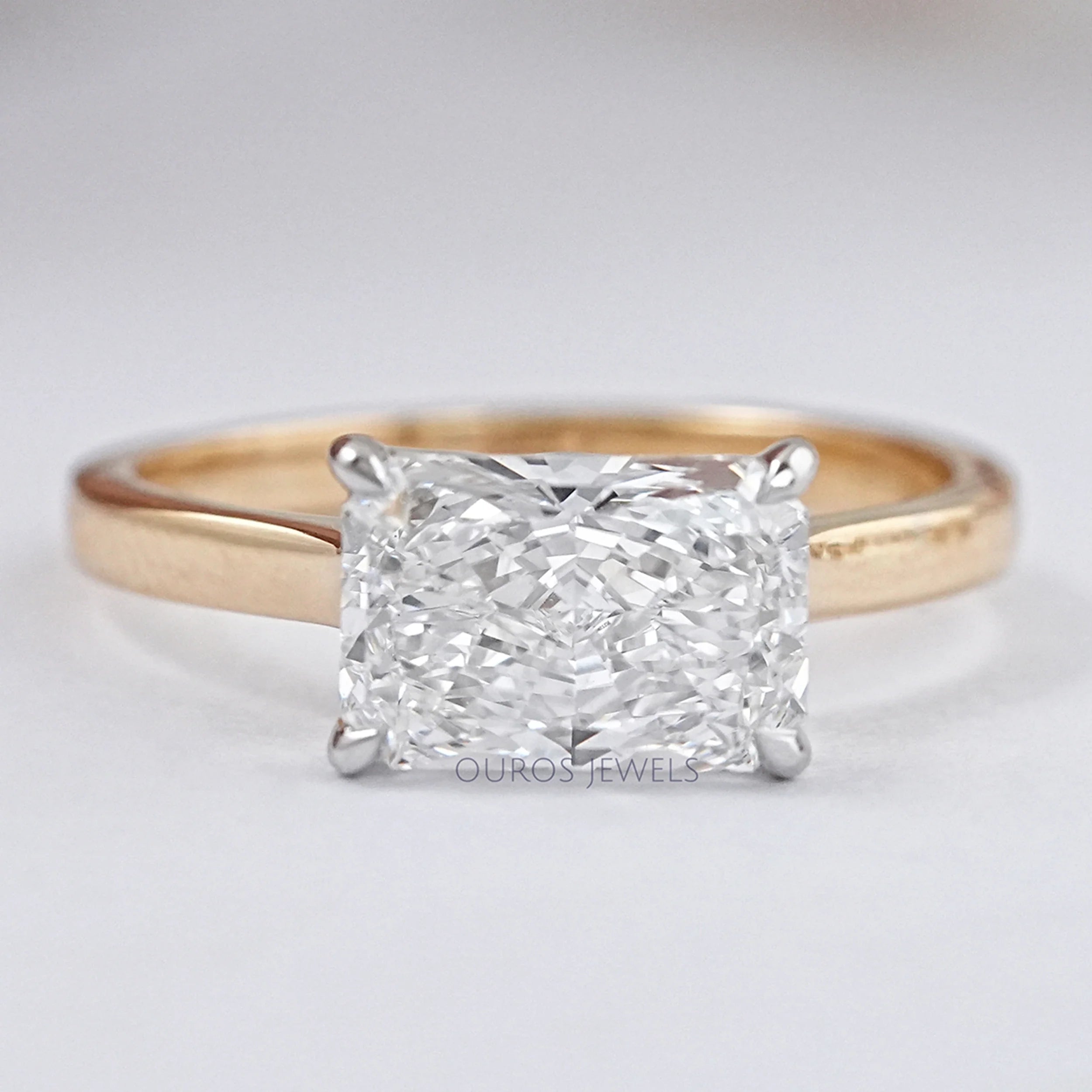 East West Radiant Cut Solitaire Ring