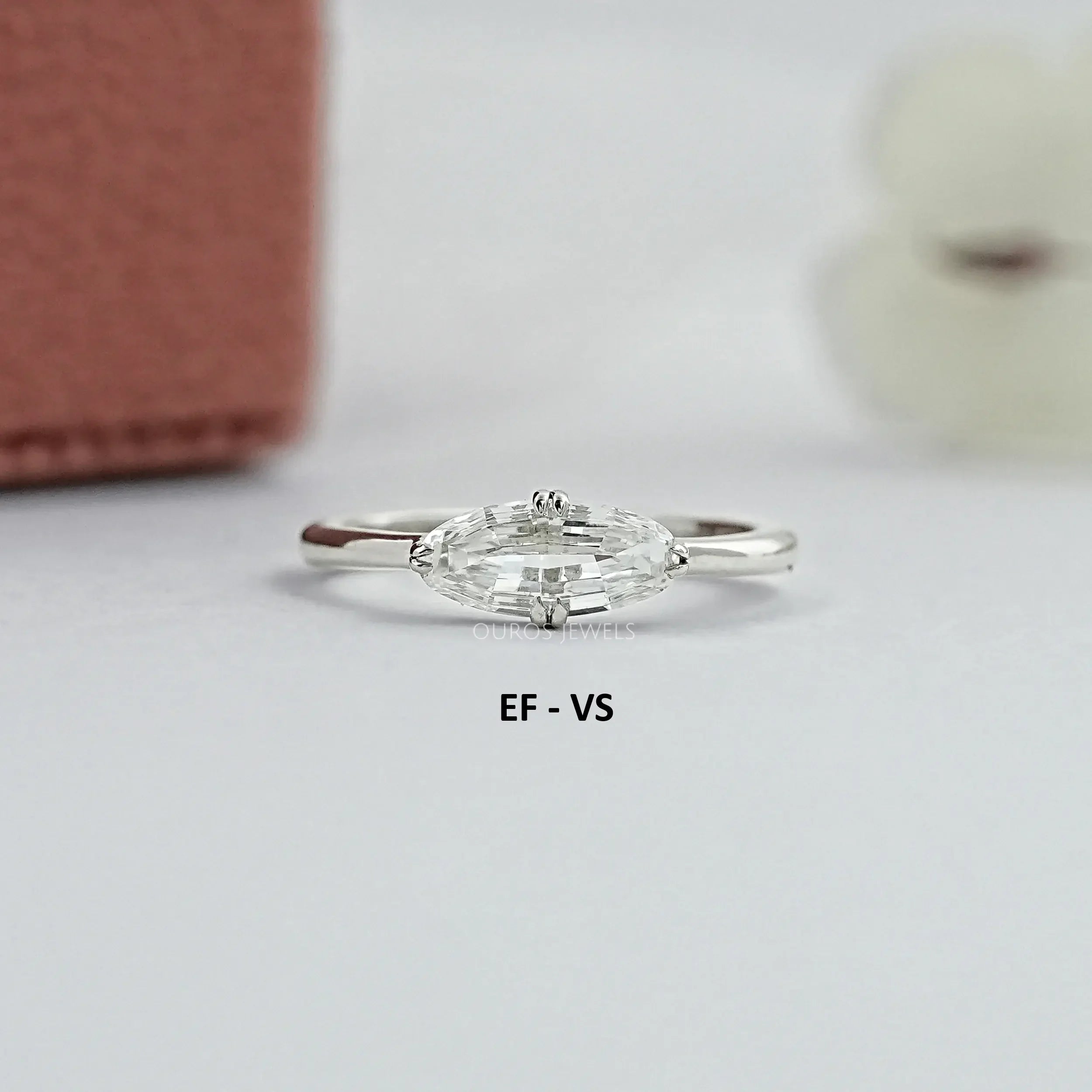 East West Step Cut Moval Lab Diamond Solitaire Ring