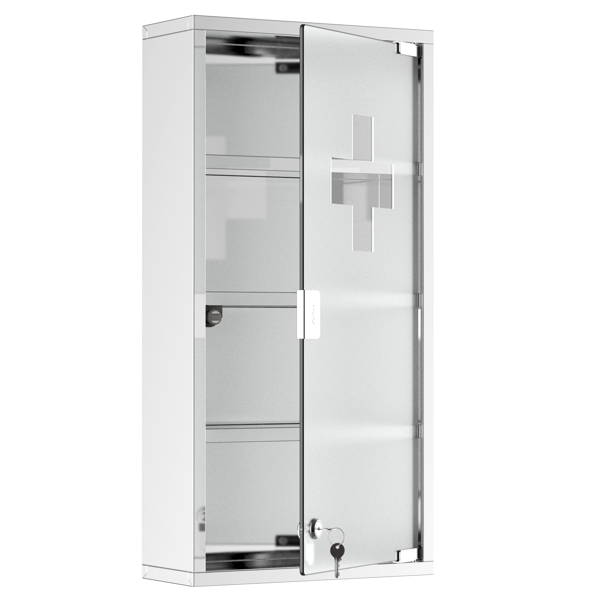 12" x 23.5" Wall Mount Medicine Cabinet, Bathroom Cabinet with 4 Tier Shelves, Silver