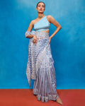 Handwoven Ice Blue Tissue Embroidered Sari By KYNAH, Luxury Indian Fashion & Bridal Wear