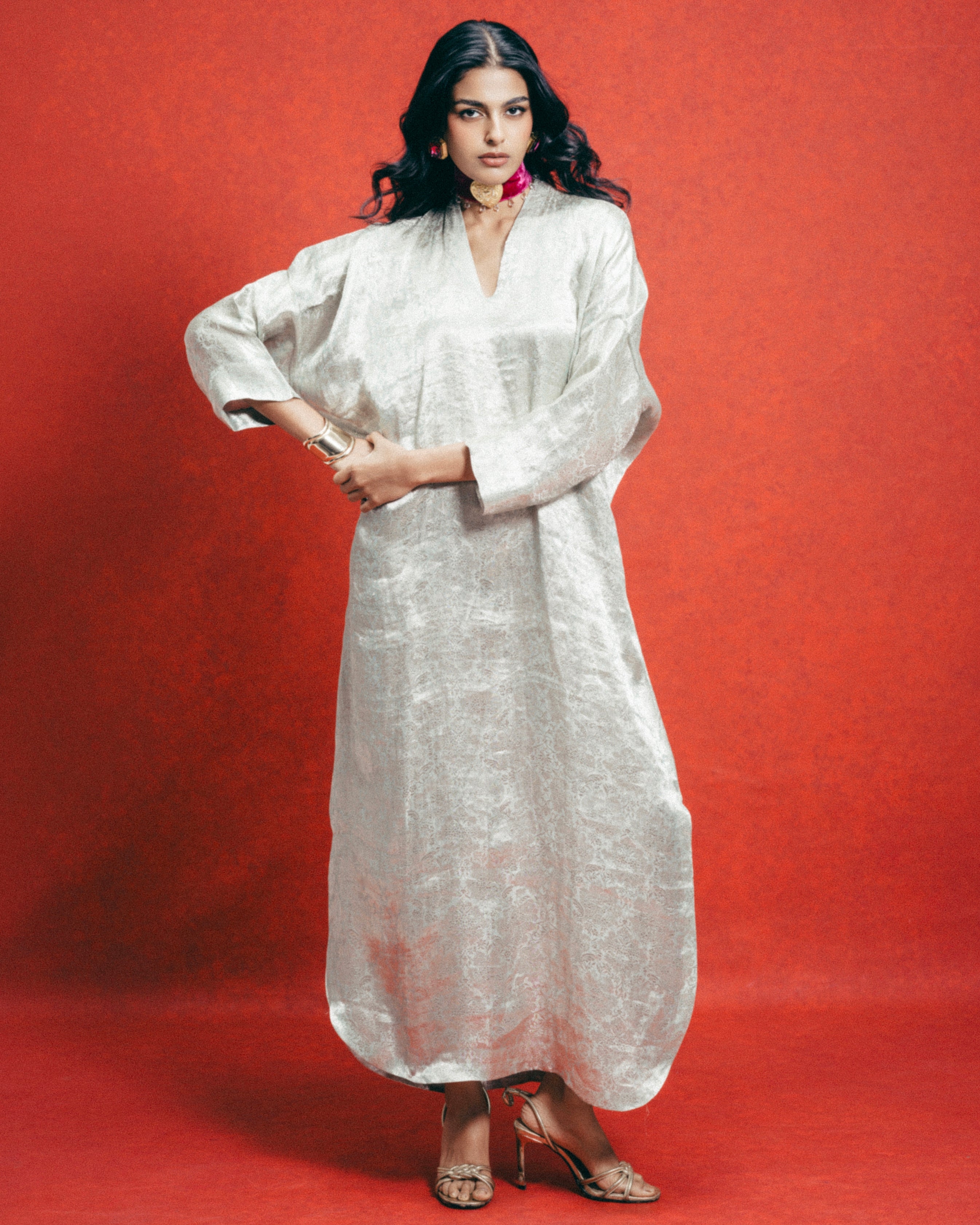 Handwoven Sea Green Banarasi Kaftan By KYNAH, Luxury Indian Fashion & Bridal Wear