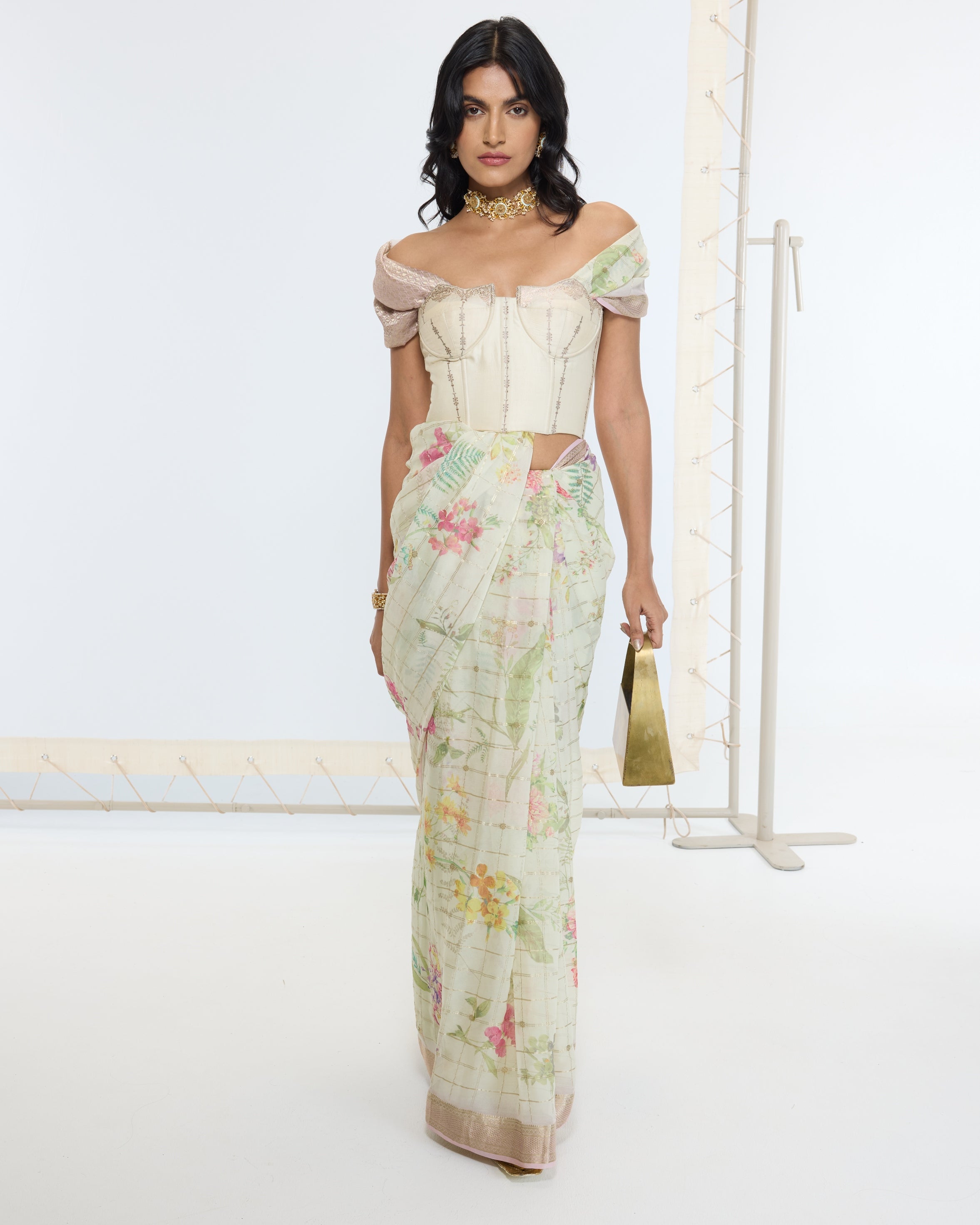 Handwoven Pistachio Green Printed Sari By KYNAH, Luxury Indian Fashion & Bridal Wear