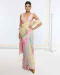 Handwoven Banana Cream Printed Sari By KYNAH, Luxury Indian Fashion & Bridal Wear
