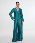 Handwoven Coral Blue Jacket Set By KYNAH, Luxury Indian Fashion & Bridal Wear
