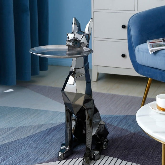 ArtZ® Doberman Nordic Sculpture Tray Table - Electroplated Black