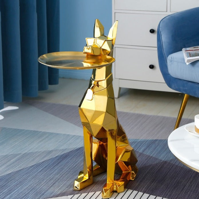 ArtZ® Doberman Nordic Sculpture Tray Table - Electroplated Gold