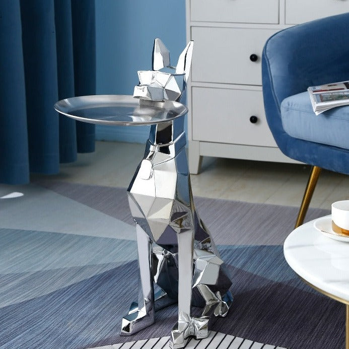 ArtZ® Doberman Nordic Sculpture Tray Table - Electroplated Silver