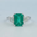 Green Emerald Cut With Trapezoid Diamond Ring