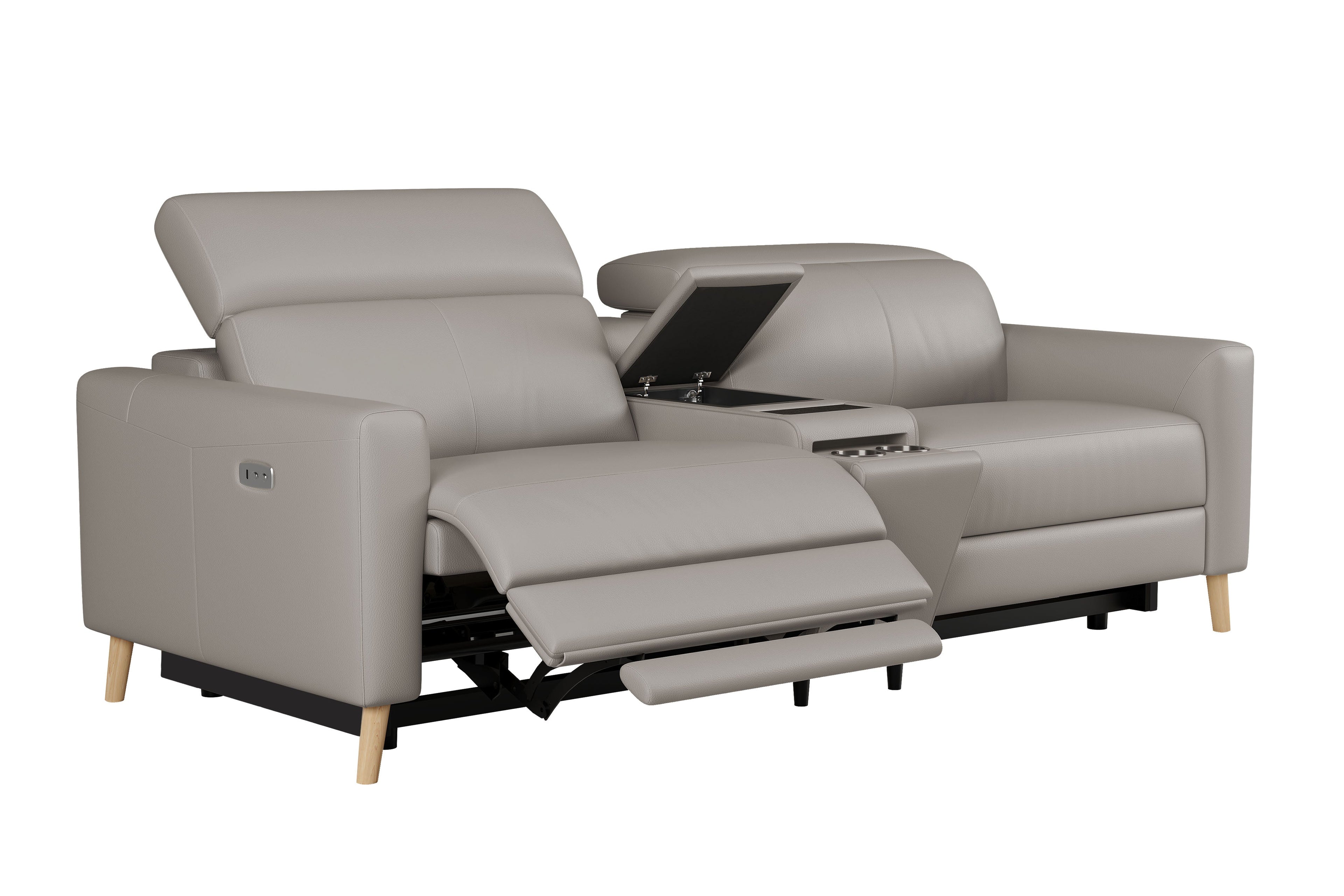 Elodie Leather Dual Recliner Sofa with Console