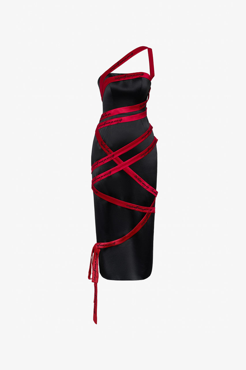 "Self-Love" Embroidered Silk Midi Dress