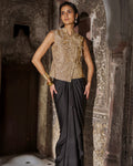 Embroidered Sleeveless Top and Black Draped Skirt By KYNAH, Luxury Indian Fashion & Bridal Wear