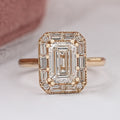 Emerald Diamond Engagement Ring - Baguette Halo Settings