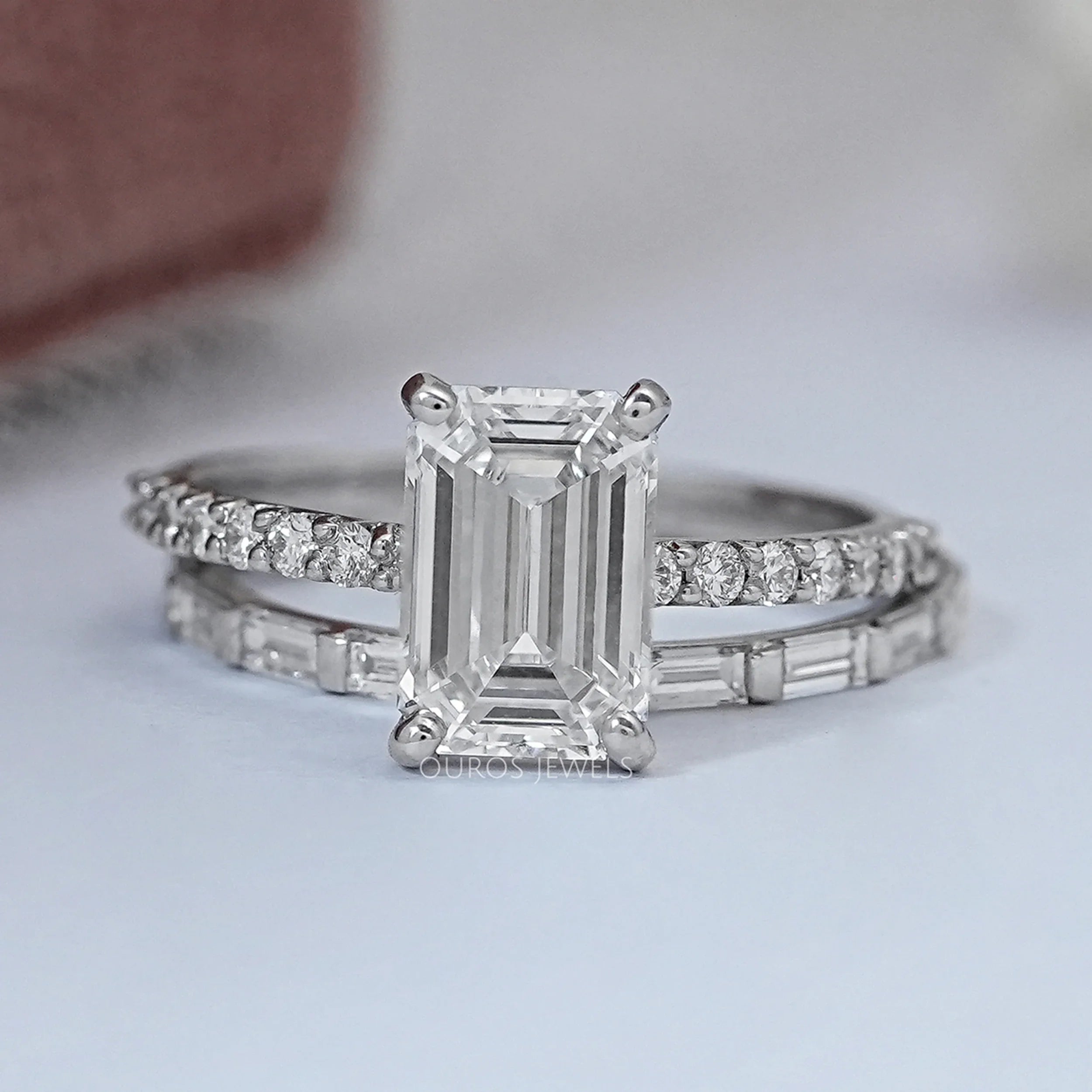 Emerald Lab Diamond Solitaire Accent Wedding Ring Set