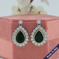 Green Pear Gemstone And Lab Diamond Halo Drop Earrings