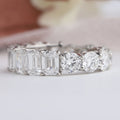 Emerald And Round Cut Diamond Eternity Wedding Band